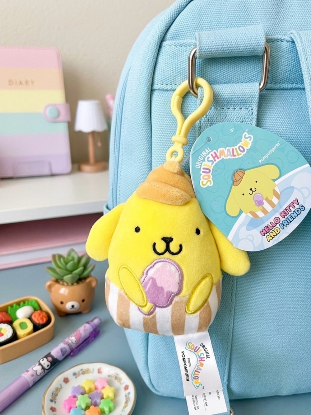 💛Yellow Squishmallows Pompompurin Plush Keychain - Cute Ice Cream Design